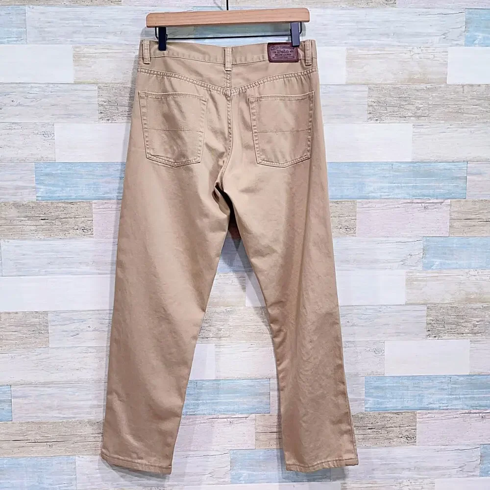 POLO Ralph Lauren 650 Straight Leg Jeans Tan Flat Front Cotton Twill Mens 30x28